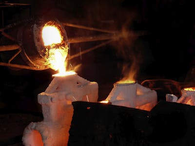 In a foundry liquid metal is poured into a mold